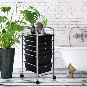 Carrinho com rodas auxiliar de armazenamento com 6 gavetas empilháveis removíveis para cozinha ou escritório 34 x 43,5 x 76 cm Preto