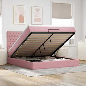 vidaXL Estrutura de cama otomana com colchões 180x200 cm veludo rosa