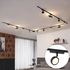 Sistema de iluminação de trilho com 8 focos e 4 luzes de teto pretas monofásicas - Magnetic Lance Puk