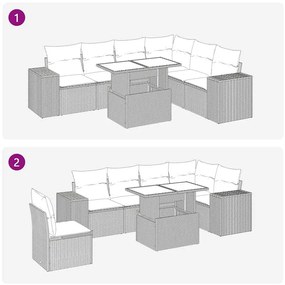 14 pcs conjunto sofás jardim almofadões vime PE/acácia cinzento