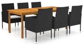 vidaXL 7 pcs conjunto de jantar para jardim preto