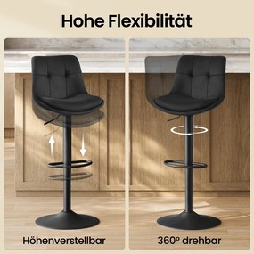Conjunto 2 bancos de bar, com encosto e apoio para os pés, reguláveis em altura 48,5 x 43 x (93,5-114) cm Pretos