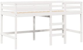Cama alta c/ escada e telhado 90x200 cm pinho maciço branco