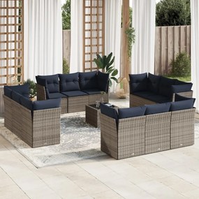 vidaXL 13 pcs conjunto sofás p/ jardim c/ almofadões vime PE cinzento