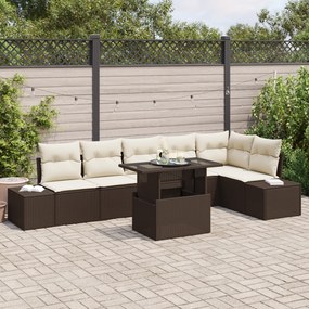 Conjunto de Sofá de Jardim de 7 Peças com Almofadas Castanho em Polyra