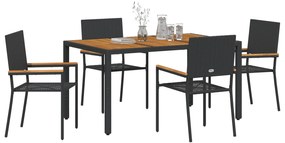 Conjunto de Jantar de 5 Peças vidaXL Rattan Poliéster Preto