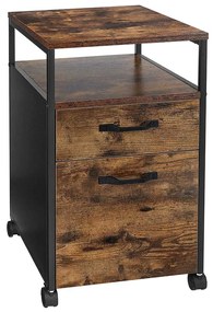 Arquivo de escritório móvel com 2 gavetas | VASAGLE | 42 x 44 x 66,5 cm | marrom rústico e preto | OFC71X.