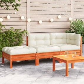 vidaXL Sofá de 3 lugares para jardim c/ almofadões e apoio de pés