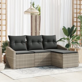 Conjunto de Sofá de Jardim de 4 Peças da com Almofadas de Rattan Cinze