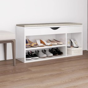326756 vidaXL Banco sapateira + almofadão contr. 104x30x49cm branco brilhante