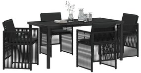 Conjunto de Jantar de 5 Peças vidaXL com Almofadas em Polyrattan Preto