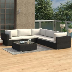 46770 vidaXL 6 pcs conjunto lounge de jardim c/ almofadões vime PE preto