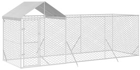 Canil de exterior com teto 6x2x2,5 m aço galvanizado prateado