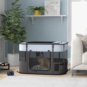 Parque dobrável para cães, gatos e pequenos animais, em tecido Oxford, com espaço de arrumação, 84 x 64 x 53 cm, cinzento e preto
