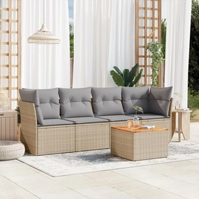 5 pcs conjunto de sofás p/ jardim com almofadões vime PE bege