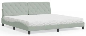 vidaXL Cama com colchão 200x200 cm veludo cinzento-claro