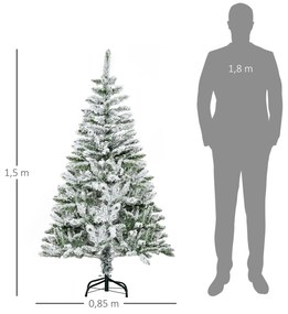 Árvore de Natal Artificial 150 cm com Neve Ignífugo com 358 Ramos Folhas de PVC Abertura Automática Base Dobrável Verde