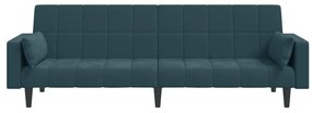 Sofá-cama 2 lugares com duas almofadas veludo azul