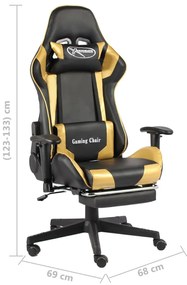 Cadeira de gaming giratória com apoio de pés PVC dourado