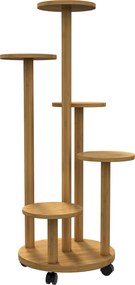 Suporte para Plantas em Bambu com Rodas de 5 Níveis Estante Redonda para Plantas para Cantos 33x33x90 cm Madeira
