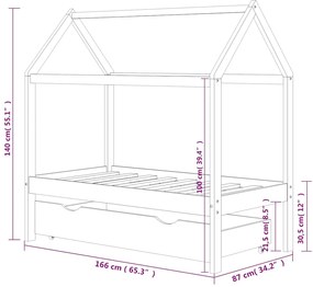 Cama p/ crianças c/ gaveta 80x160 cm pinho maciço cinza-escuro