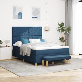 vidaXL Cama Box Spring com Colchão & Banco Azul 140x190 cm Tecido