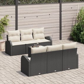 Conjunto de Sofá de Jardim vidaXL de 7 peças com Almofadas Preto Rattan Sintético
