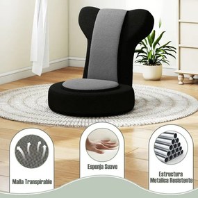 Cadeira de chão Cadeira de sofá com apoio para a cabeça e encosto ajustável Estrutura metálica resistente cinzento