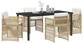 Conjunto de Jantar de Jardim com 5 Peças e Almofadas em Rattan Bege