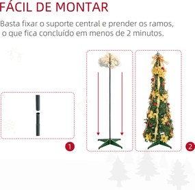 Árvore de Natal Dobrável 180 cm Árvore de Natal Artificial com Luzes LED e Decorações Pré-Instaladas  Ø60x180 cm Verde