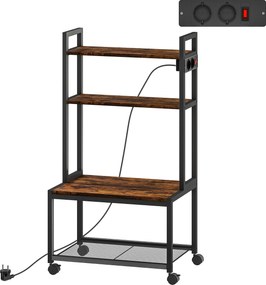 Suporte para Impressora com Estação de Carregamento Móvel para Impressora de 4 Níveis com Rodas e Estrutura Metálica 55x37,5x100 cm Castanho Rústico