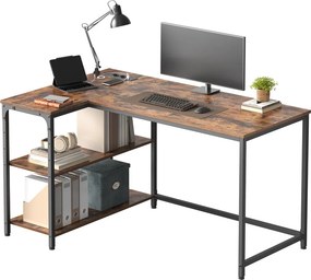 Secretária com espaço de arrumação, em L 120 x 80 x 76 cm, prateleira ajustável em altura castanha