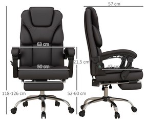 Cadeira de Escritório com 6 Pontos de Massagem Reclinável de PU com Controlo Remoto e Altura Ajustável 63x57x118-126 cm
