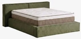 Cama Com Baú Articulado Estofada Lunari Tecido Verde Exército & 160 X 200 Cm & 160 X 200 - Benoite - Sklum