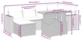 7 pcs conjunto de sofás p/ jardim com almofadões vime PE bege