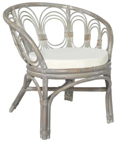 vidaXL Cadeira de jantar com almofadão vime natural e linho cinzento