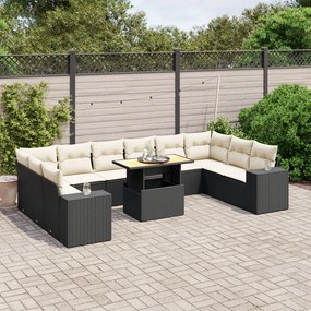 11 pcs conjunto sofás de jardim c/ almofadões vime PE preto