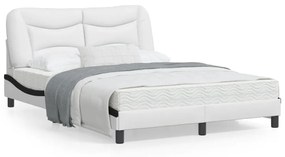 Estrutura cama c/ cabeceira 140x200 couro artif. branco/preto