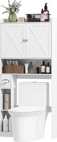 Móvel de casa de banho para colocar sobre a sanita 81,5 L x 19,6 P x 172 A cm, com armário com porta tipo celeiro, prateleira ajustável, compartimento