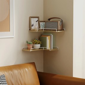 Estante de canto em forma de L, conjunto de 2 cor de carvalho natural + branco