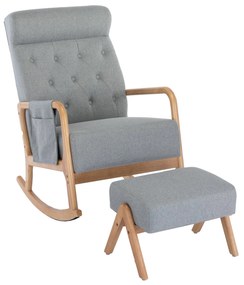 Poltrona de Balanço Ergonômica com Apoio para os Pés para Sala de Estar, 65x85x94cm, Cinza Claro