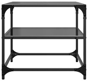 Mesas de centro c/ topo em vidro preto 2 pcs 50x50x45 cm aço