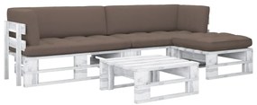 vidaXL 4 pcs conj. lounge paletes + almofadões pinho impregnado branco