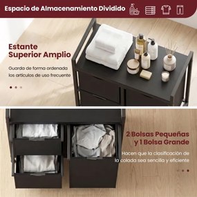 Cesto para roupa suja 66,5 cm x 33 cm x 72 cm com prateleira e 3 sacos removíveis para casa de banho e quarto Preto