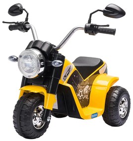 HOMCOM Motocicleta Elétrica Infantil com 3 Rodas Triciclo a Bateria 6V para Crianças de 18-36 Meses com Farol Buzina 72x57x56cm Amarelo