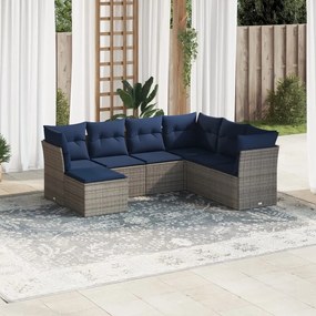 vidaXL 7 pcs conjunto sofás p/ jardim c/ almofadões vime PE cinzento