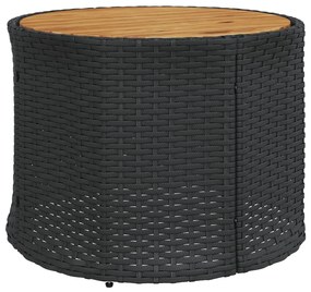 Sofá de jardim com mesa e almofadões semicircular vime PE preto