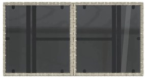 Mesa jardim c/ tampo de vidro 100x55x73 cm vime PE cinza-claro
