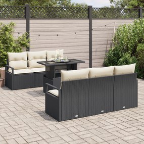 Conjunto de Sofá de Jardim vidaXL de 7 Peças com Almofadas Preto Ratta