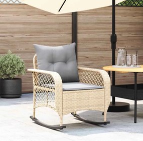 vidaXL Cadeira de baloiço para jardim com almofadões vime PE bege